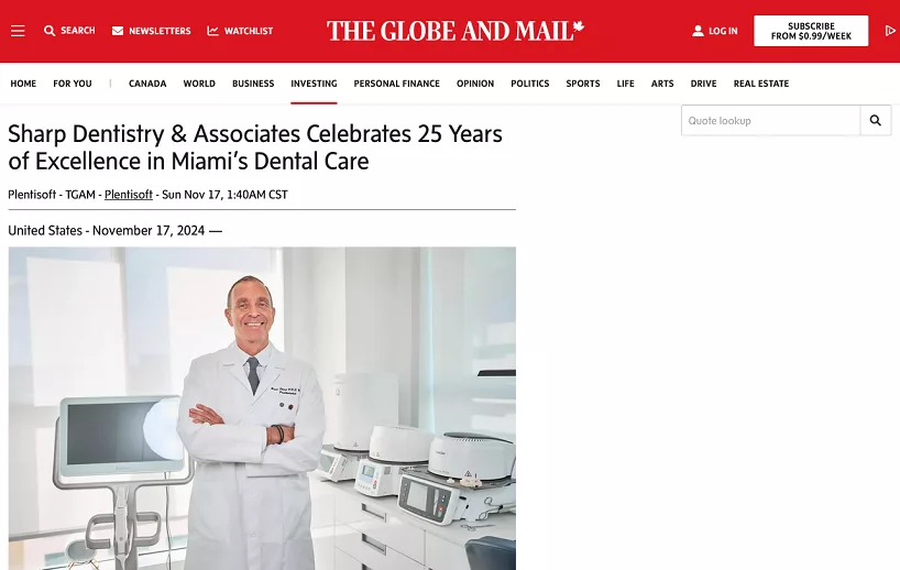 Sharp Dentistry Globe Mail 25 Years Feature