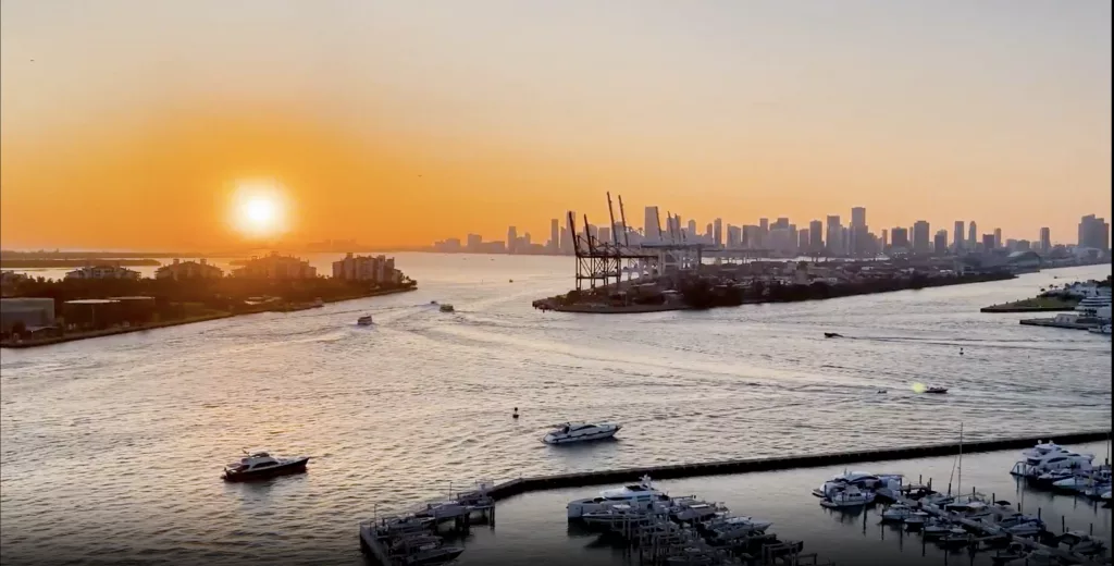 Miami Skyline and Waterfront at Sunset near Sharp Dentistry